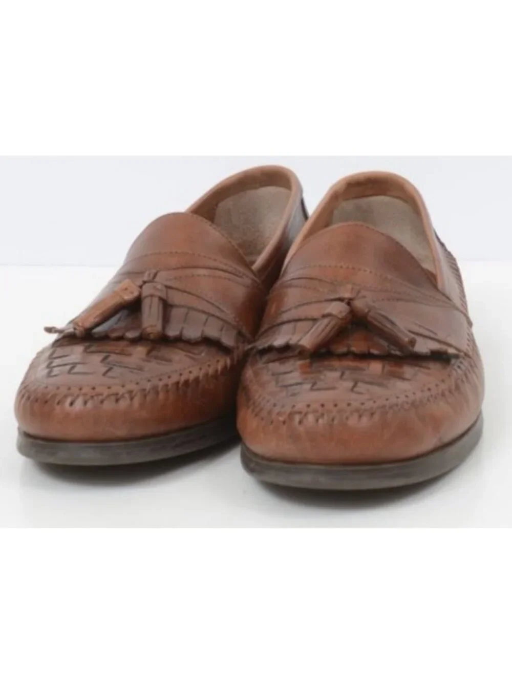 Georgio Bruntini Bartell Men's 12M Brown Leather Basket Weave Tassel Loafers